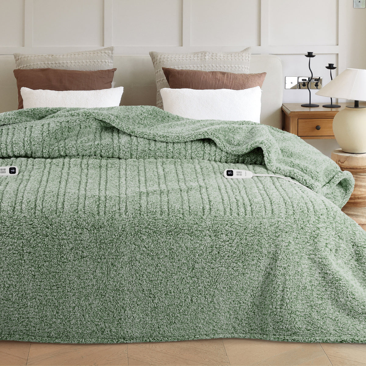 blunique -  Double Sided Print Cozy Sherpa - Fast Heated Blanket Electric Blanket