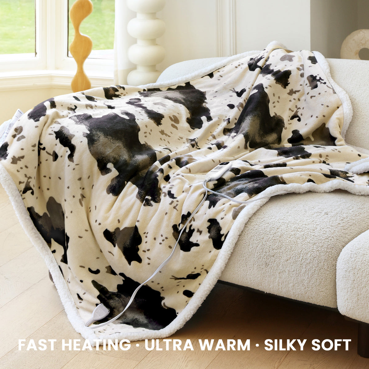 blunique - Cow Print Electric Heated Throw & Blanket