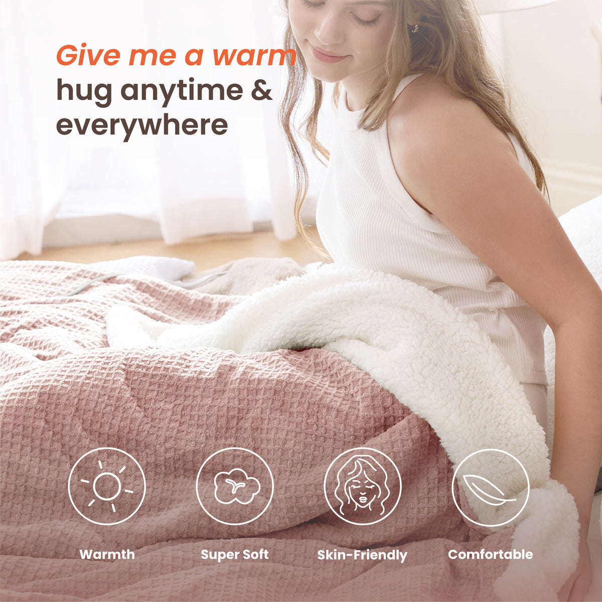 blunique - Waffle Sherpa Heated Throw & Blanket