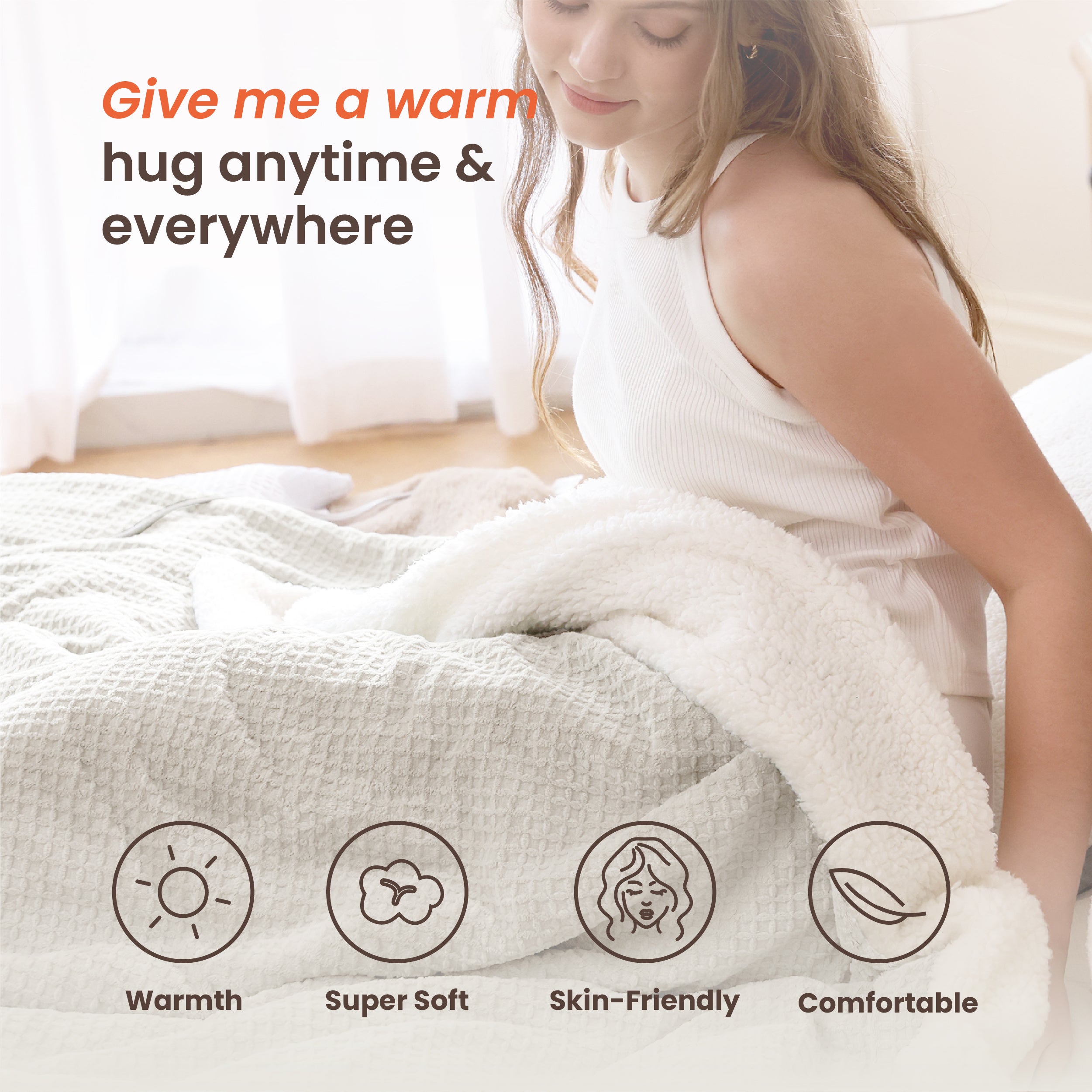 blunique - Waffle Sherpa Heated Throw & Blanket – Blunique