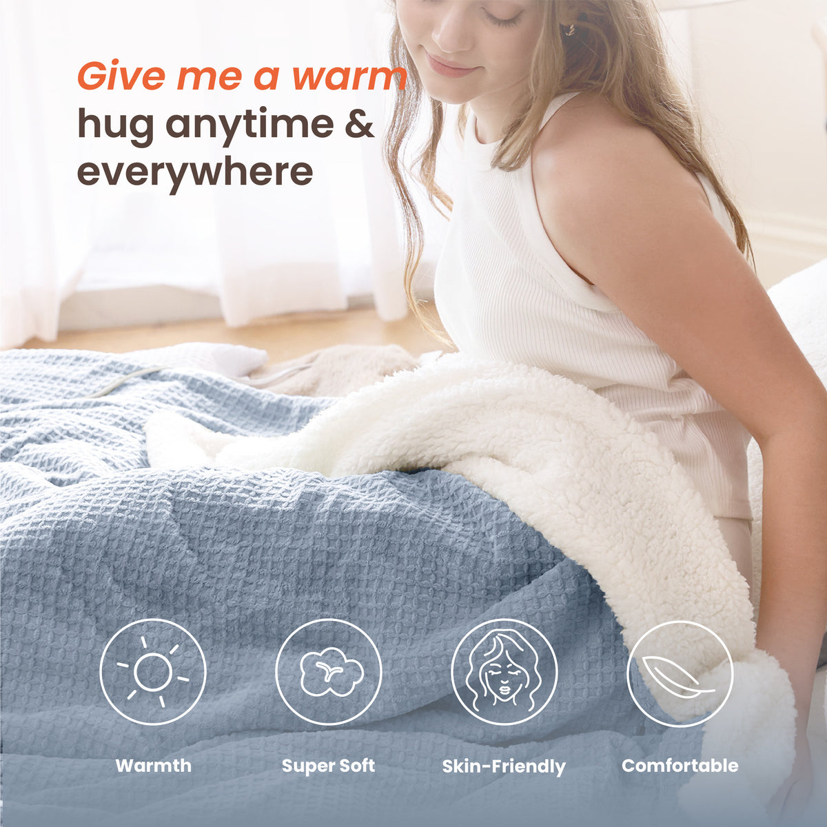 blunique - Waffle Sherpa Heated Throw & Blanket