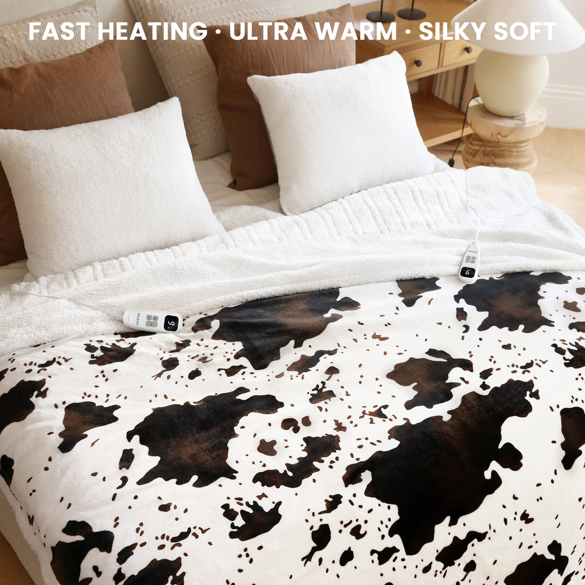 blunique - Cow Print Electric Heated Throw & Blanket
