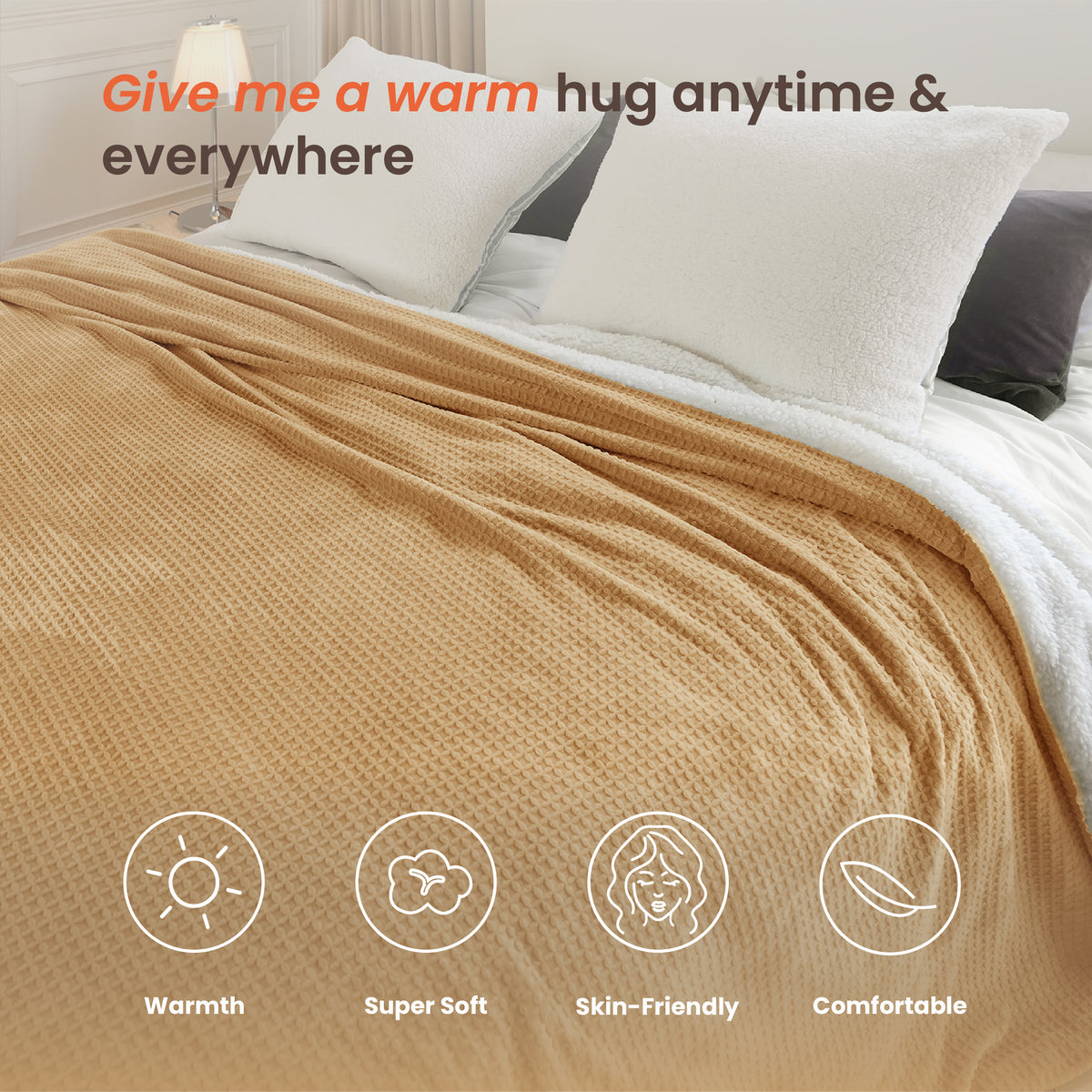 blunique - Waffle Sherpa Heated Throw & Blanket