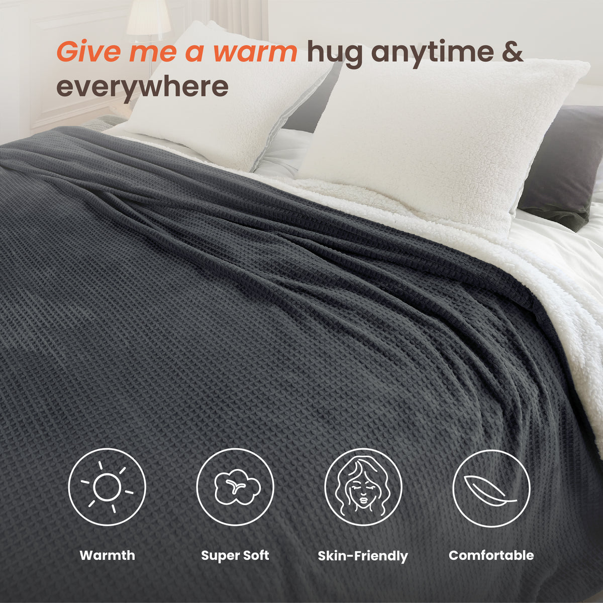 blunique - Waffle Sherpa Heated Throw & Blanket
