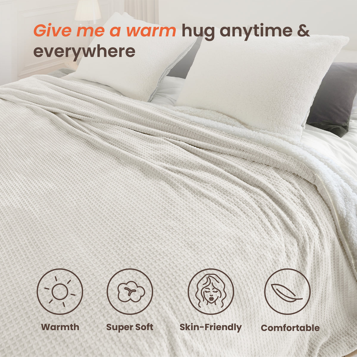 blunique - Waffle Sherpa Heated Throw & Blanket