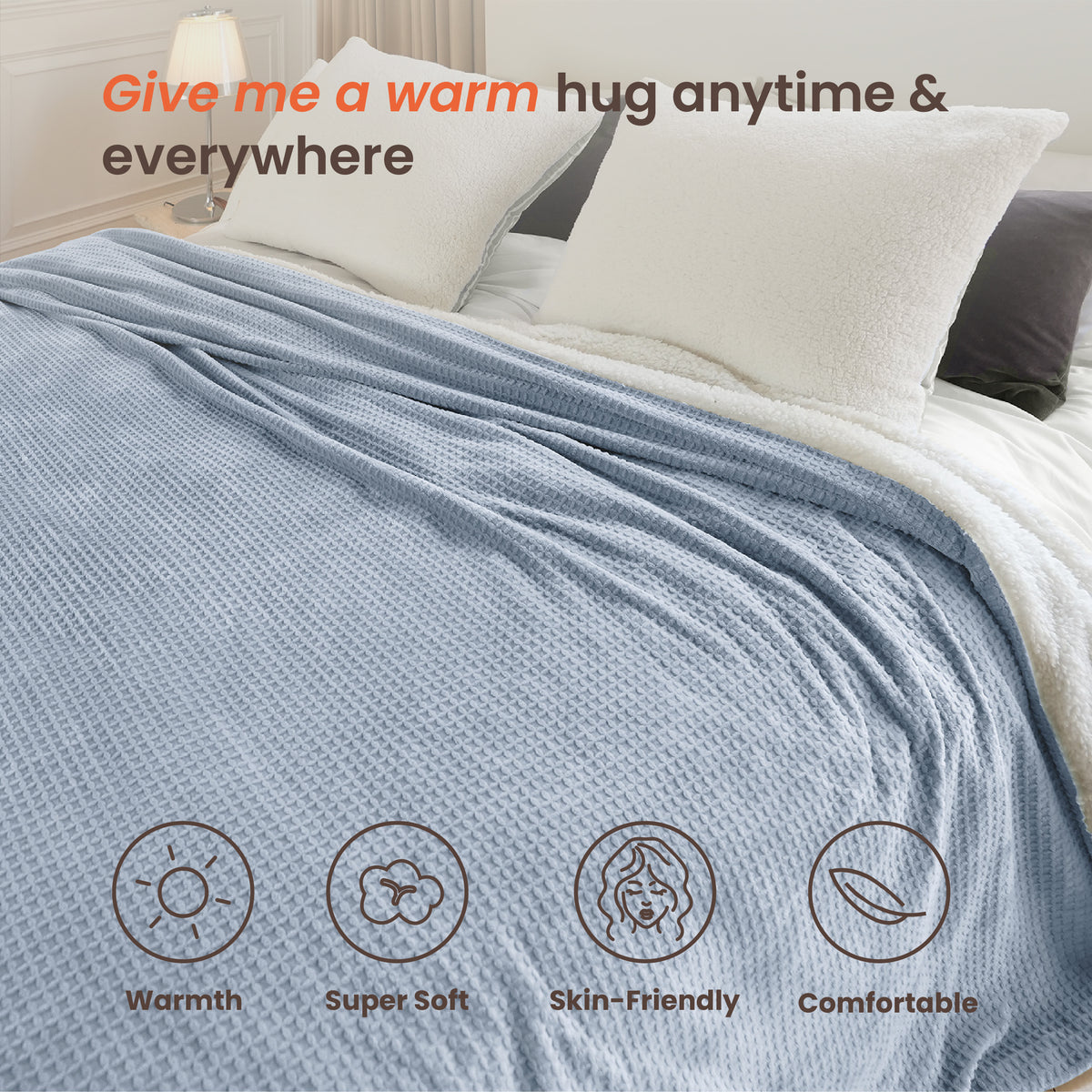 blunique - Waffle Sherpa Heated Throw & Blanket