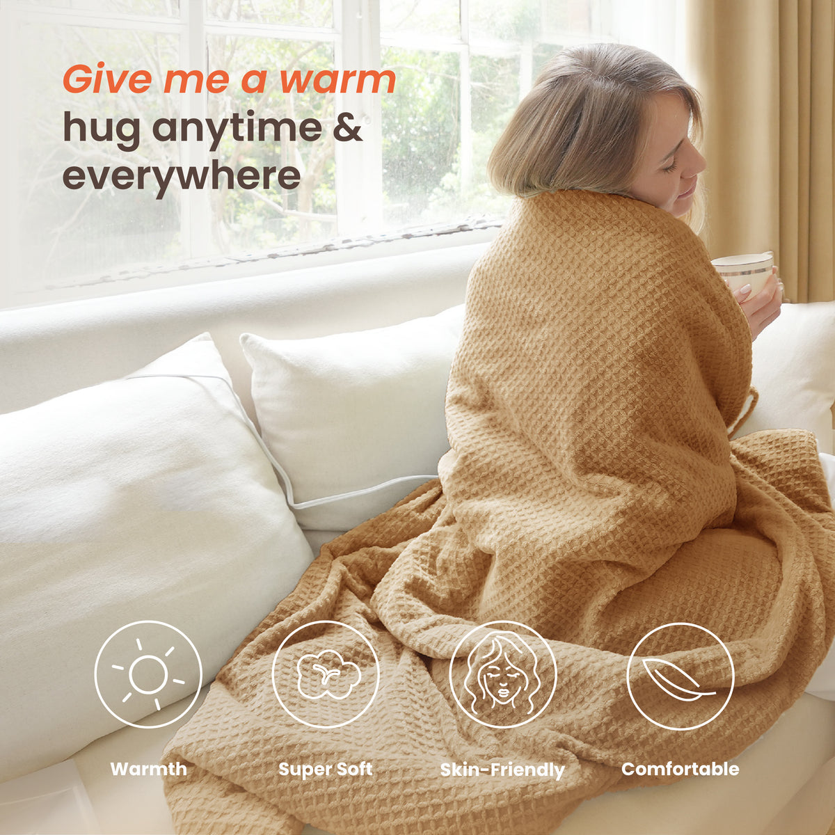 blunique - Waffle Sherpa Heated Throw & Blanket