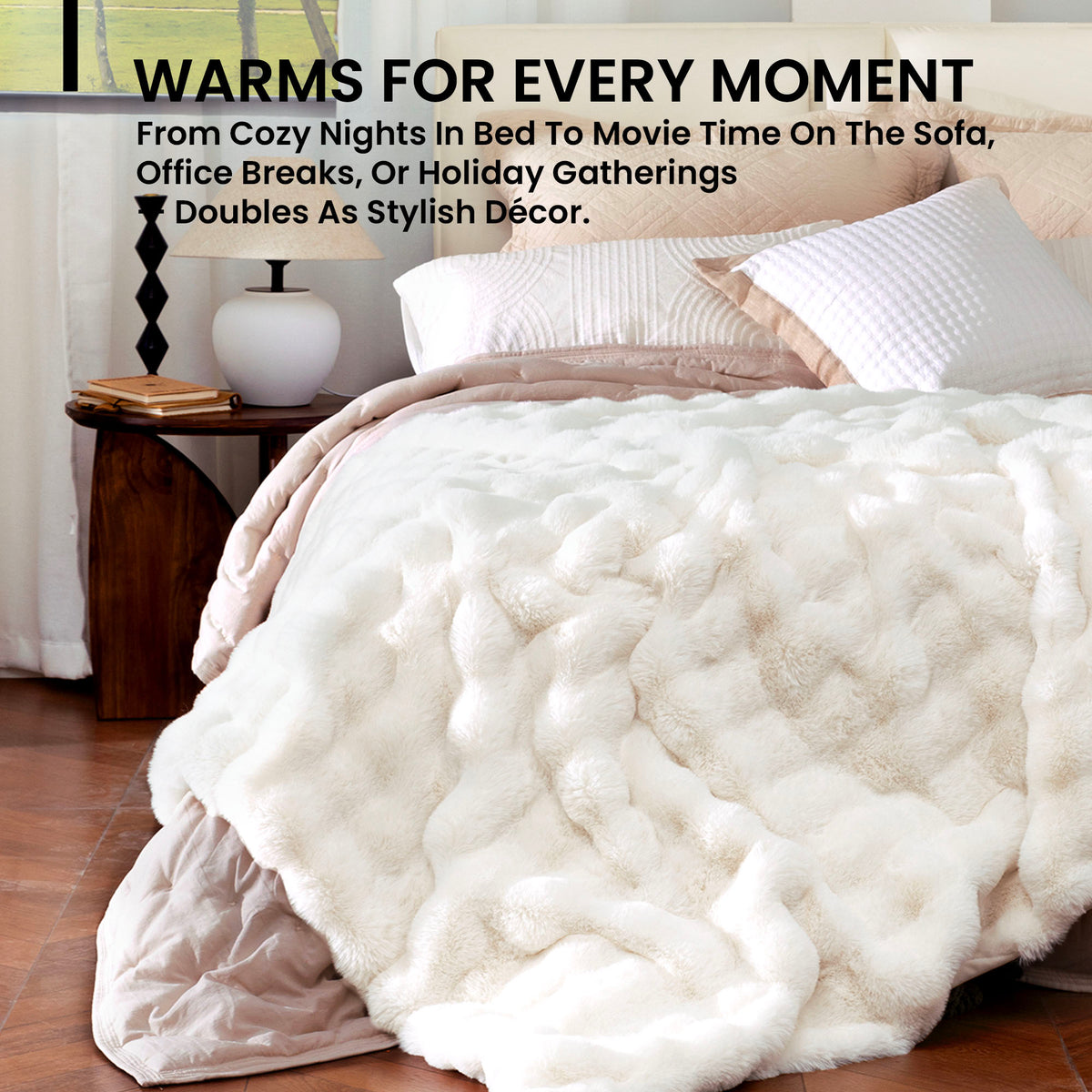blunique - Bubble Faux Fur Heated Blanket Electric Throw 50''x60''