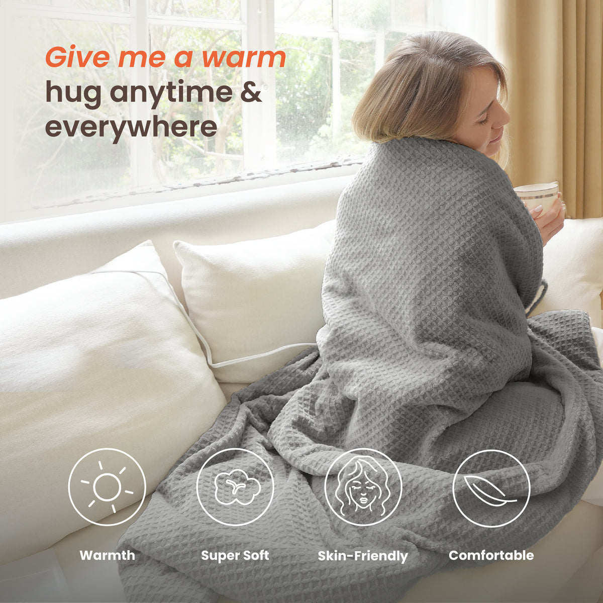 blunique - Waffle Sherpa Heated Throw & Blanket