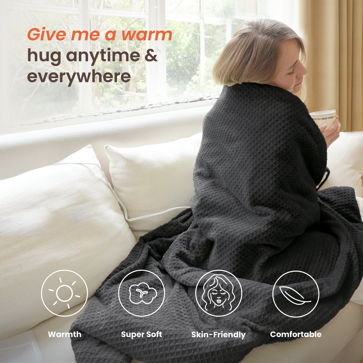 blunique - Waffle Sherpa Heated Throw & Blanket