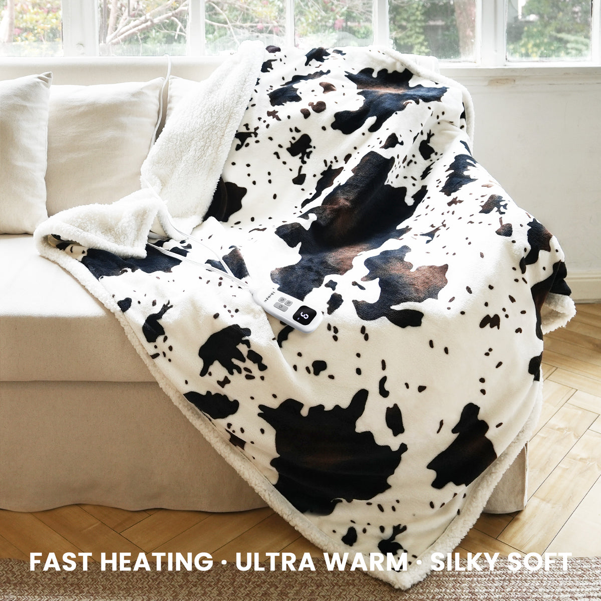 blunique - Cow Print Electric Heated Throw & Blanket