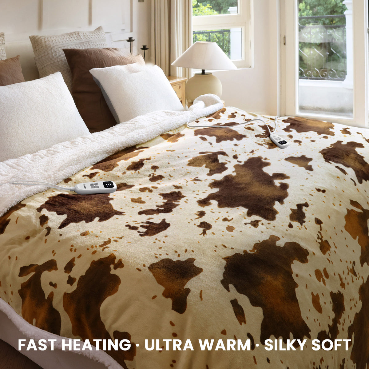 blunique - Cow Print Electric Heated Throw & Blanket