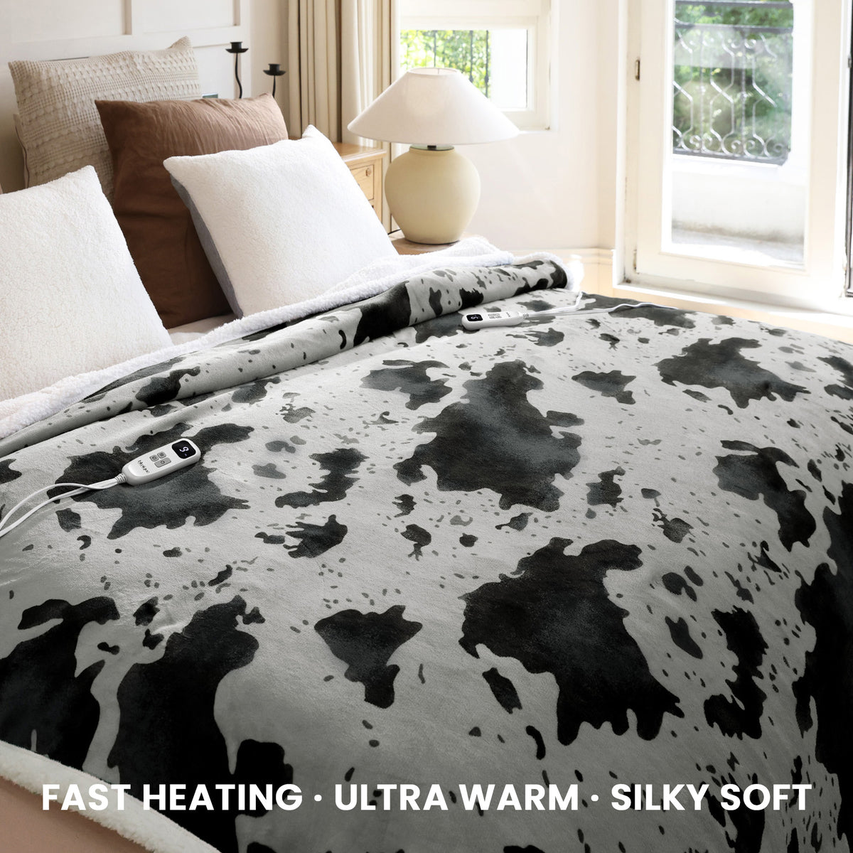 blunique - Cow Print Electric Heated Throw & Blanket