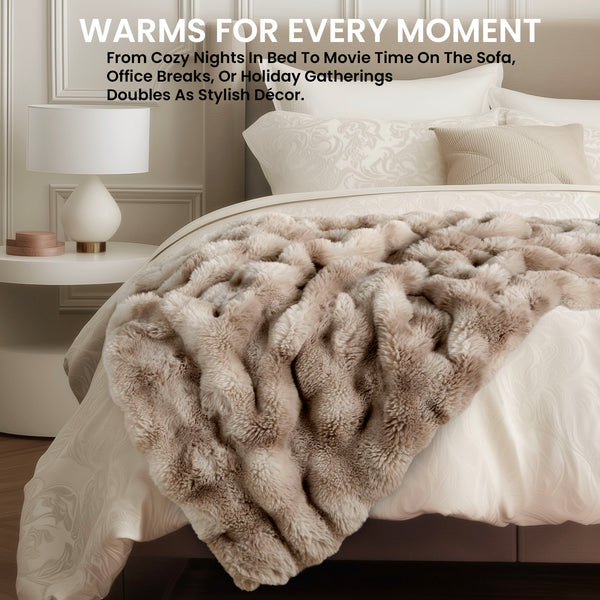 blunique - Faux Rabbit Fur Heated Blanket Electric Throw 50''x60''