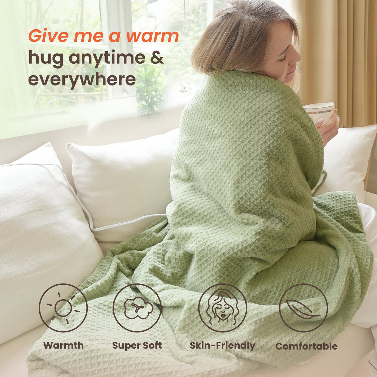 blunique - Waffle Sherpa Heated Throw & Blanket