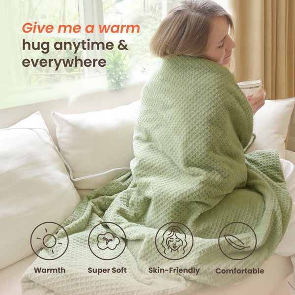blunique - Waffle Sherpa Heated Throw & Blanket
