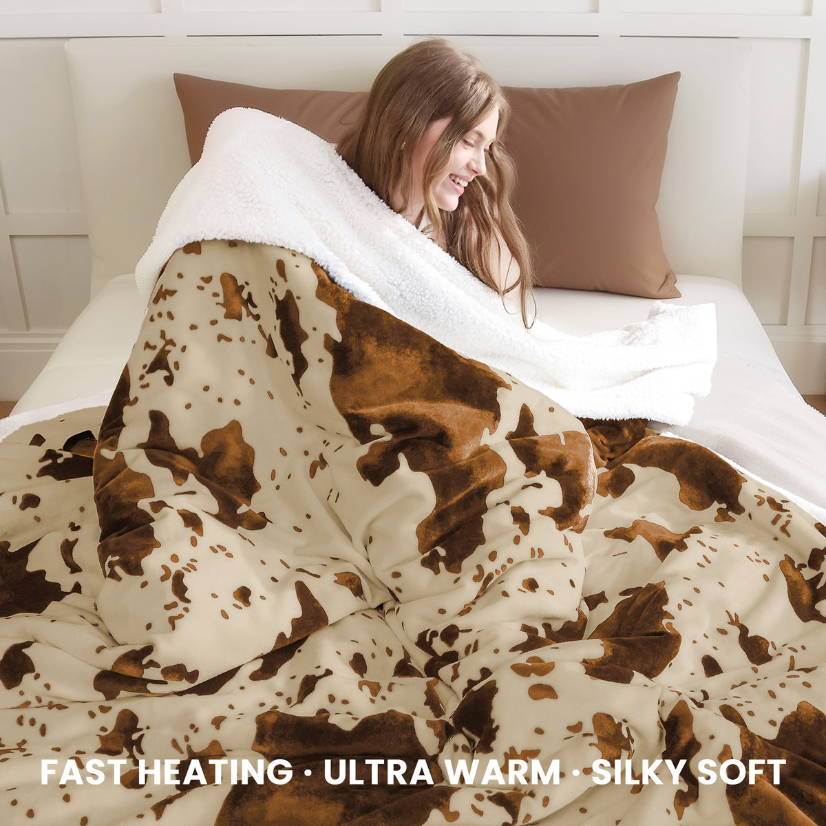 blunique - Cow Print Electric Heated Throw & Blanket