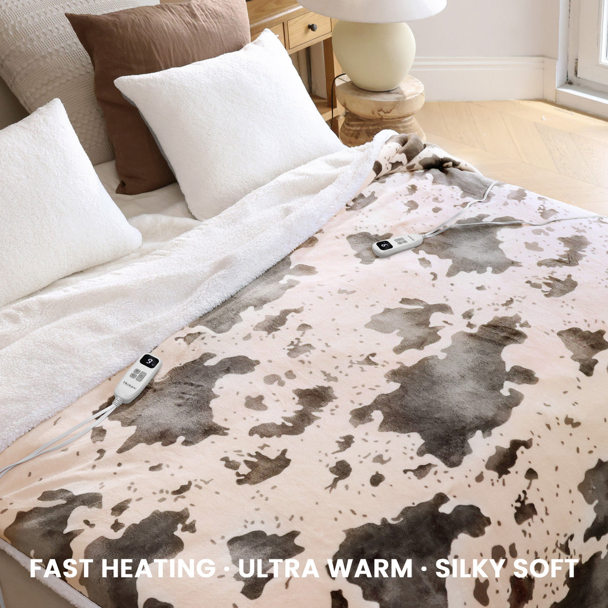 blunique - Cow Print Electric Heated Throw & Blanket