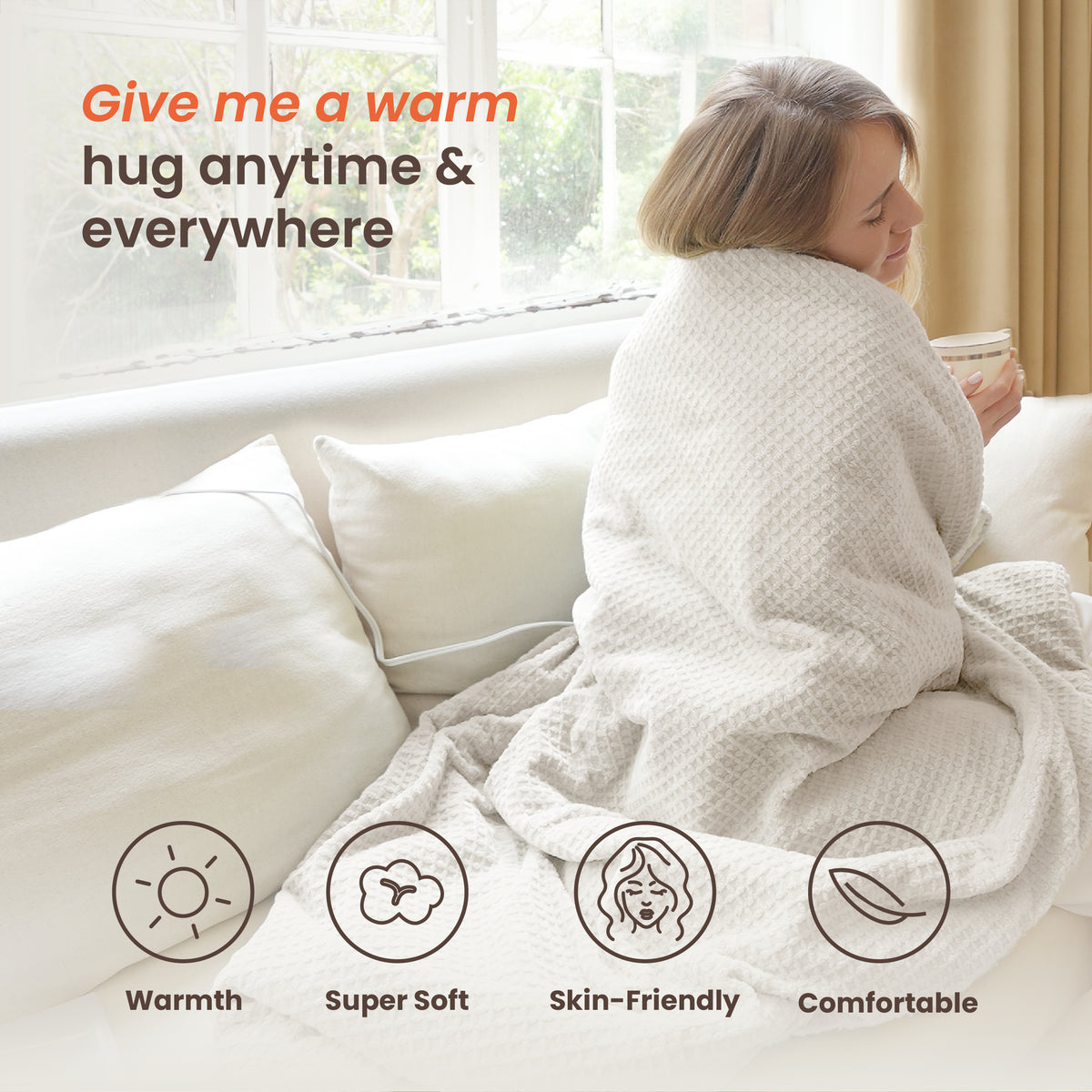 blunique - Waffle Sherpa Heated Throw & Blanket