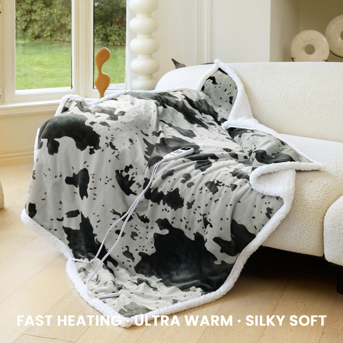 blunique - Cow Print Electric Heated Throw & Blanket