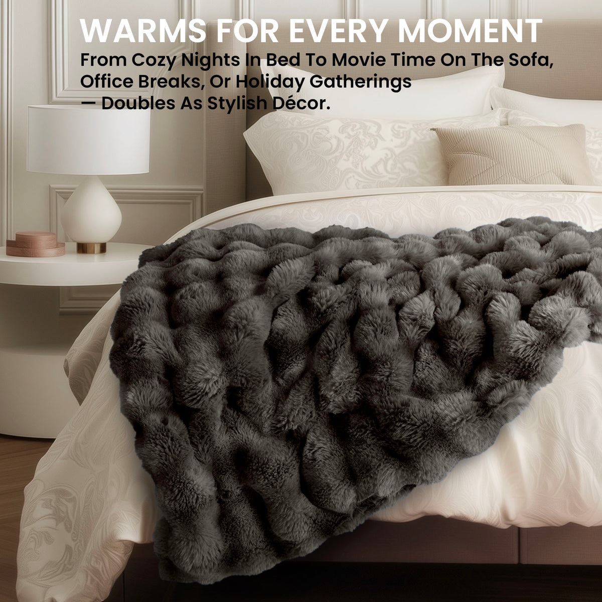 blunique - Bubble Faux Fur Heated Blanket Electric Throw 50''x60''