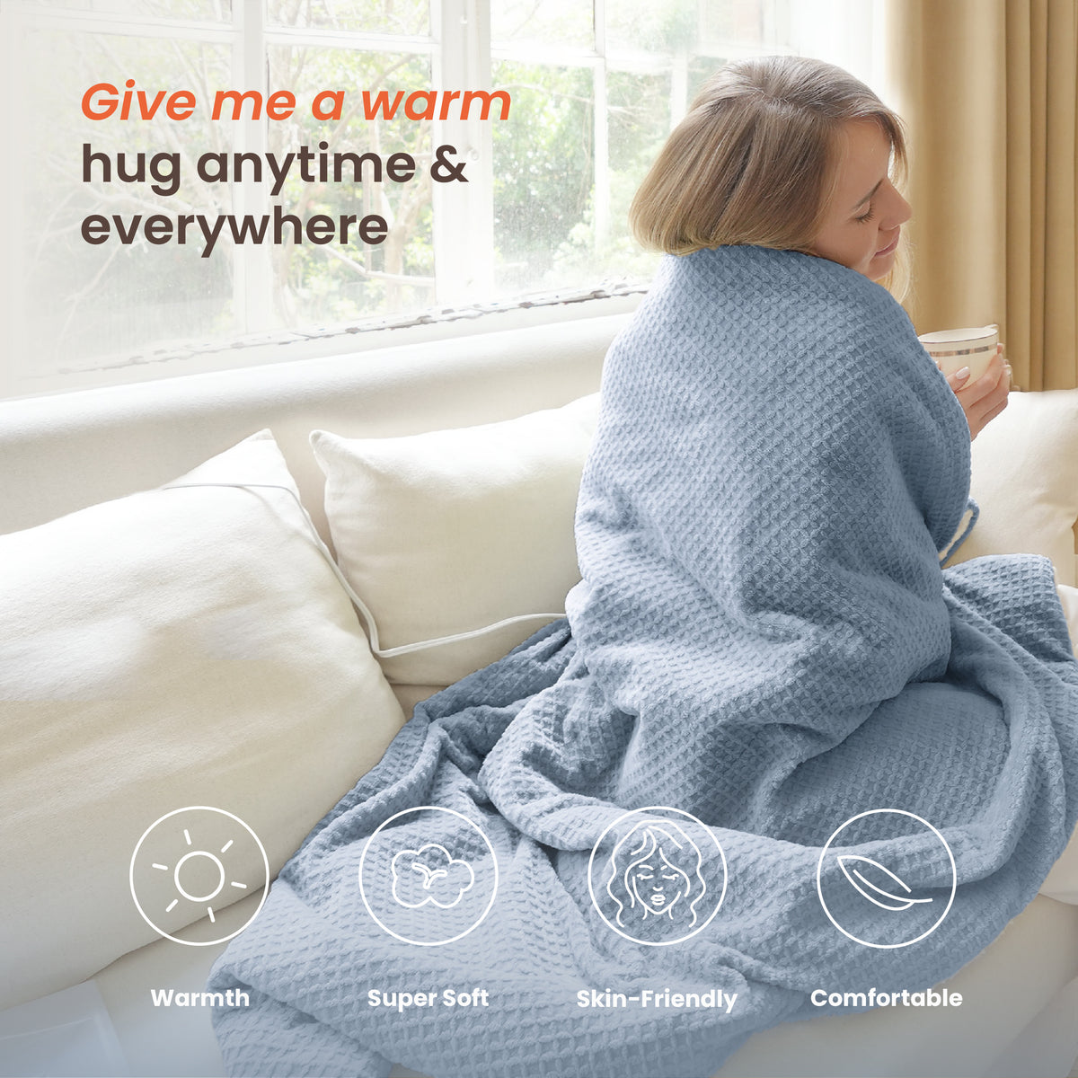 blunique - Waffle Sherpa Heated Throw & Blanket