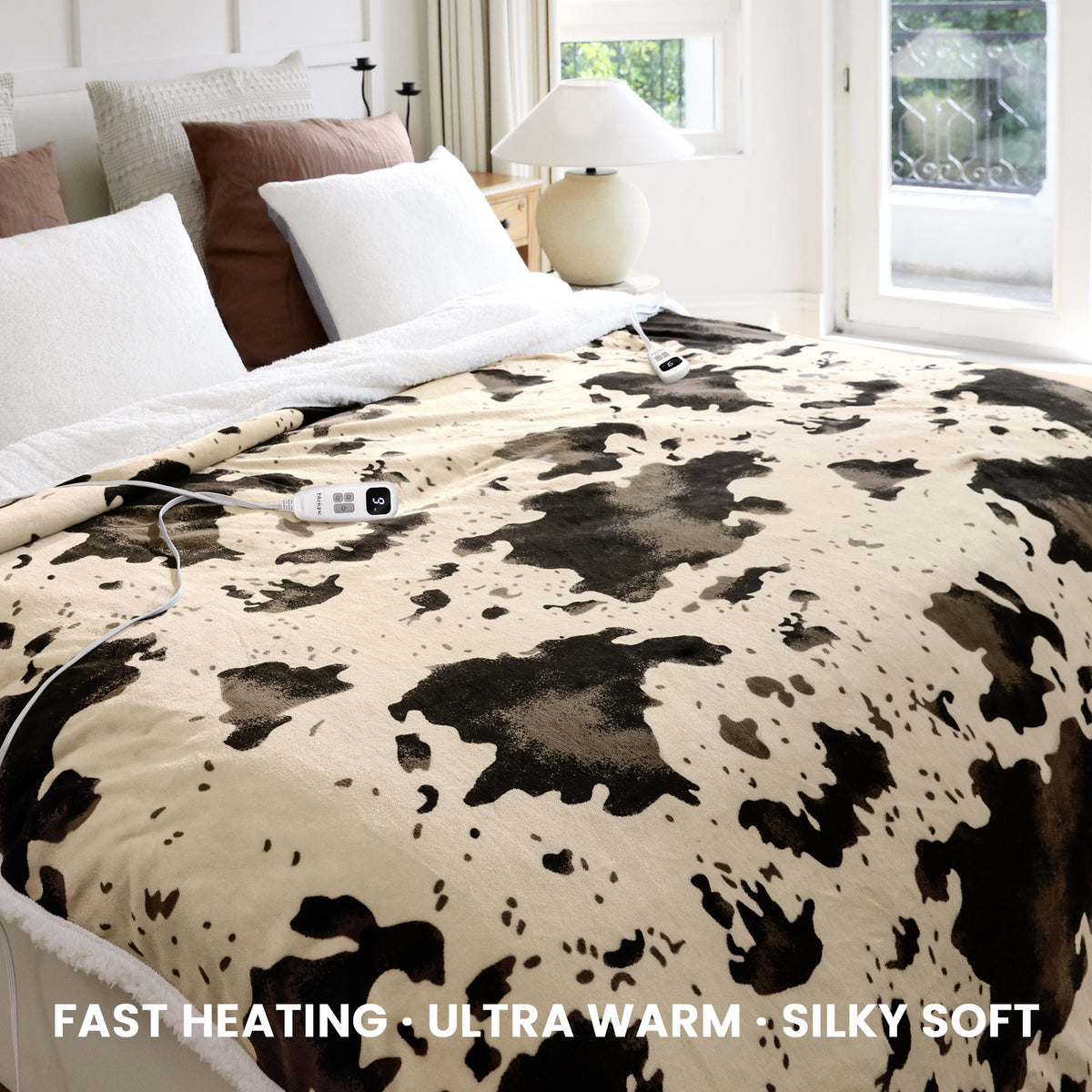 blunique - Cow Print Electric Heated Throw & Blanket