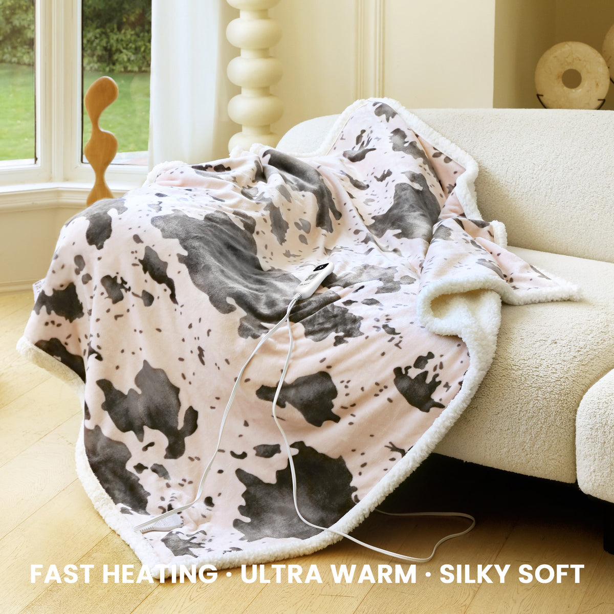 blunique - Cow Print Electric Heated Throw & Blanket