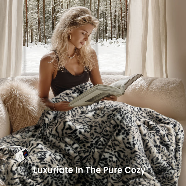 blunique Luxury Faux Fur Heated Blanket Electric Throw - Tiger  Print 50''x60''