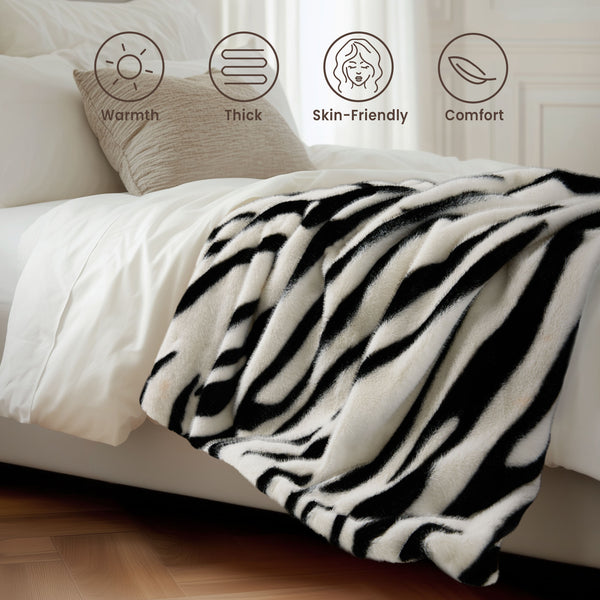 blunique Luxury Faux Fur Heated Blanket Electric Throw - Zebra Print 50''x60''