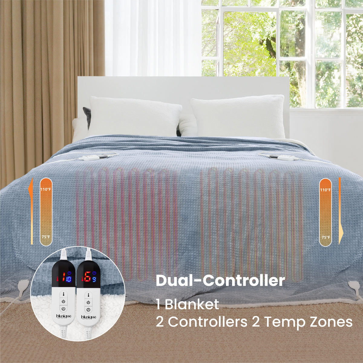 blunique - Waffle Sherpa Heated Throw & Blanket