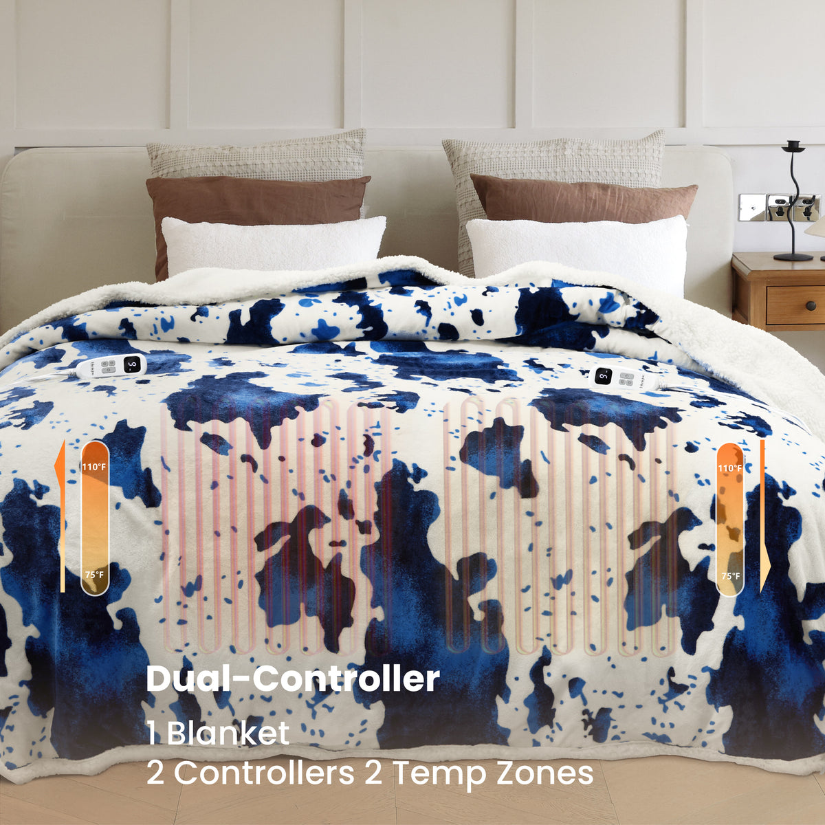 blunique - Cow Print Electric Heated Throw & Blanket