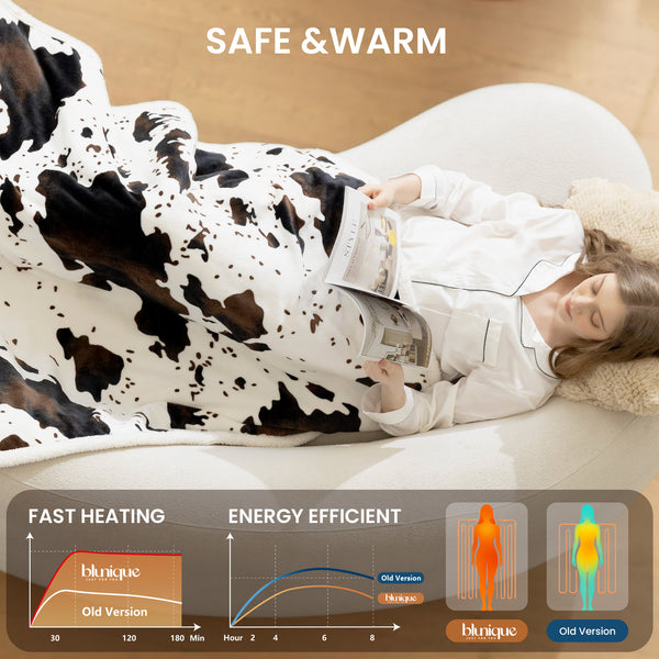 blunique - Cow Print Electric Heated Throw & Blanket