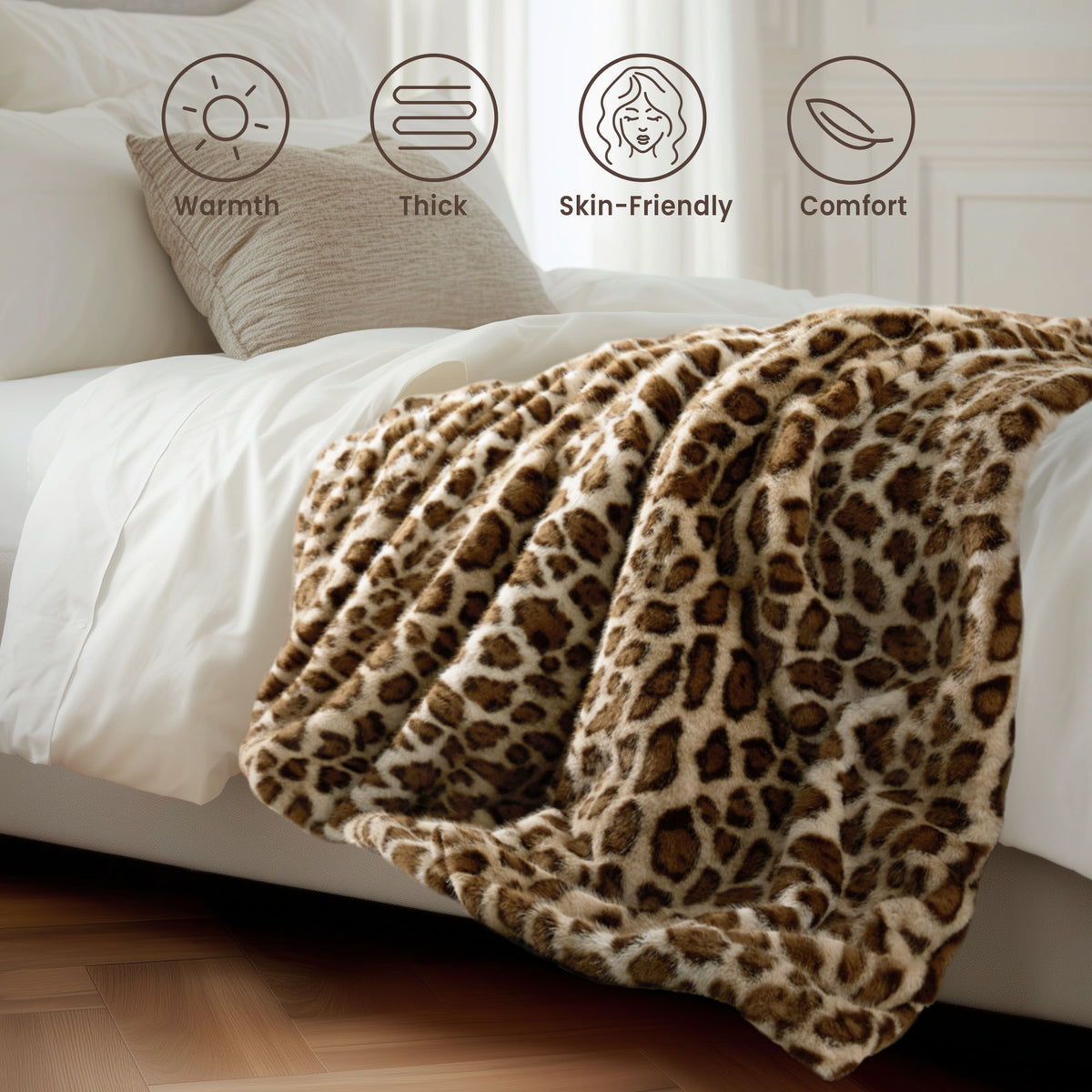 blunique Luxury Faux Fur Heated Blanket Electric Throw - Zebra Print 50''x60''