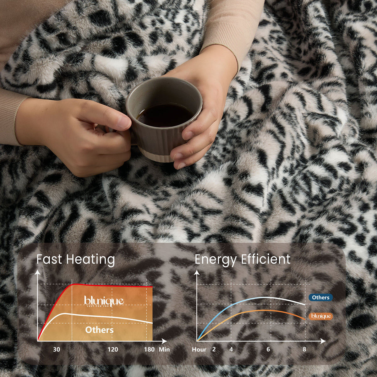 blunique Luxury Faux Fur Heated Blanket Electric Throw - Zebra Print 50''x60''