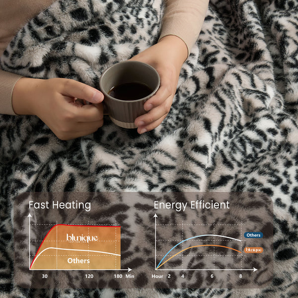 blunique Luxury Faux Fur Heated Blanket Electric Throw - Tiger  Print 50''x60''