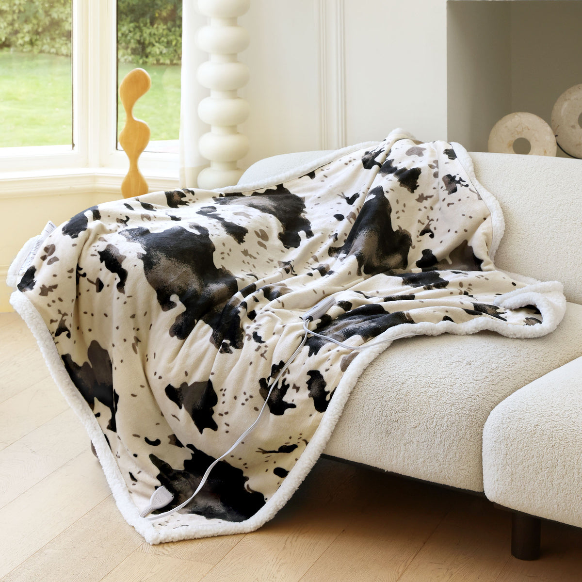 blunique - Cow Print Heated Throw Blanket 50x60inch