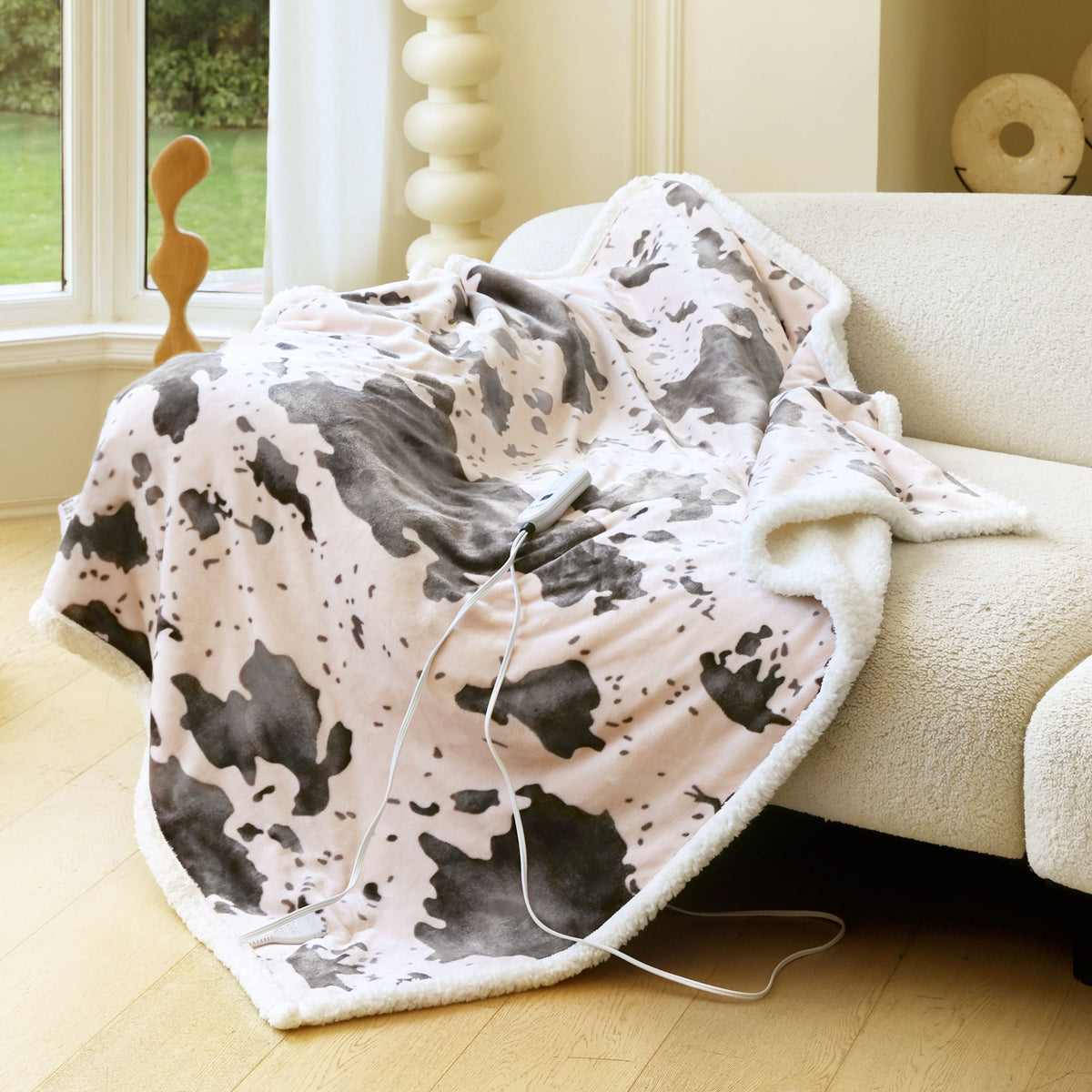 blunique - Cow Print Heated Throw Blanket 50x60inch