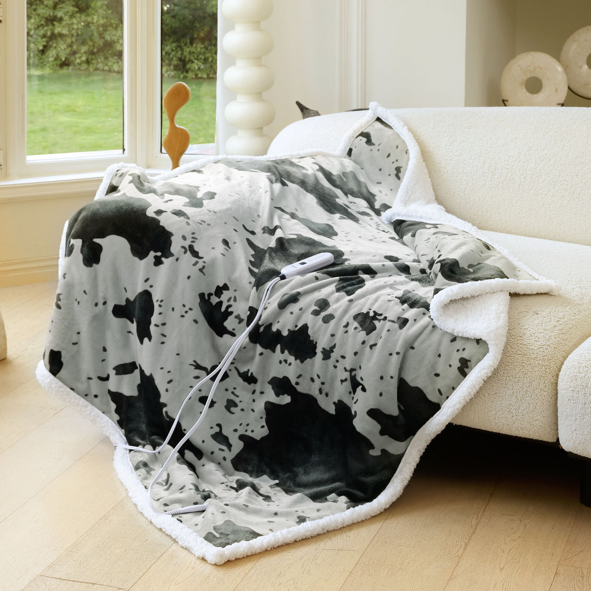 blunique - Cow Print Heated Throw Blanket 50x60inch