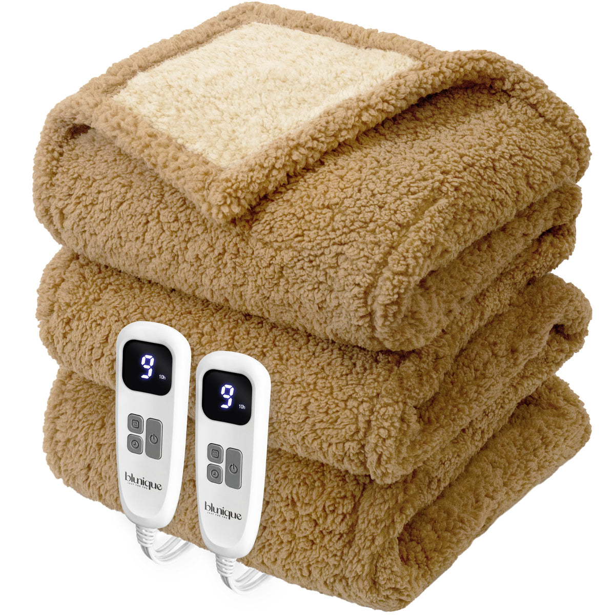 blunique -  Double Sided Cozy Sherpa - Two-Tone -Fast Heated Blanket Electric Blanket