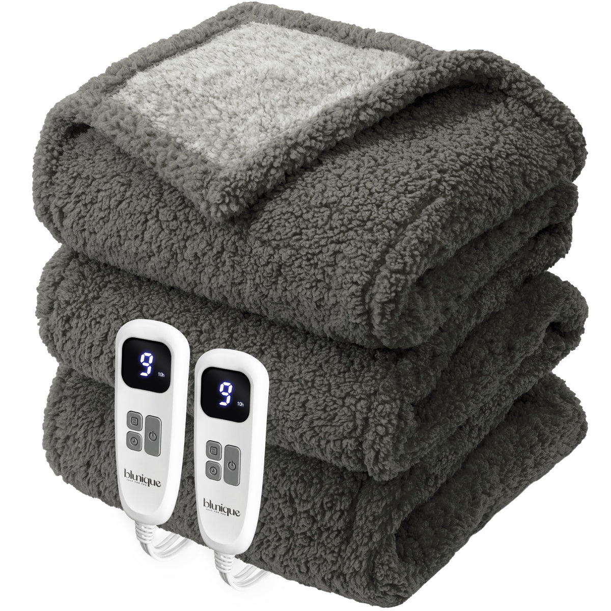 blunique -  Double Sided Cozy Sherpa - Two-Tone -Fast Heated Blanket Electric Blanket