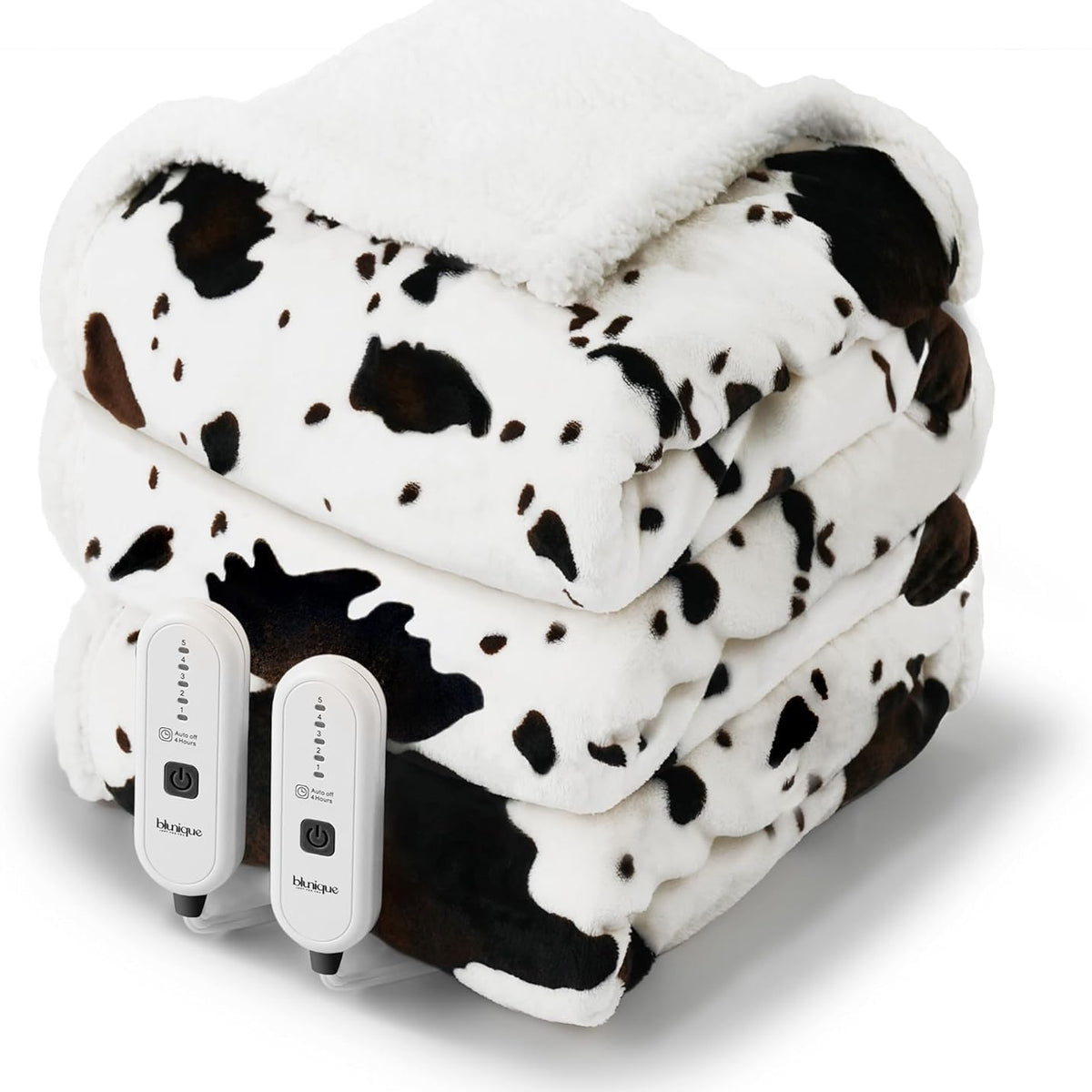 Cow Print Heated Throw Blanket Electric Blanket-Heating Blanket Throw with 5 Heat Levels & 4 Hours Auto-Off, Cozy Soft Fleece Sherpa, Washable, 50 x 60 Inches