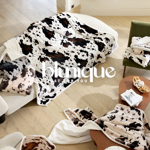 blunique - Cow Print Heated Throw Blanket 62x84inch