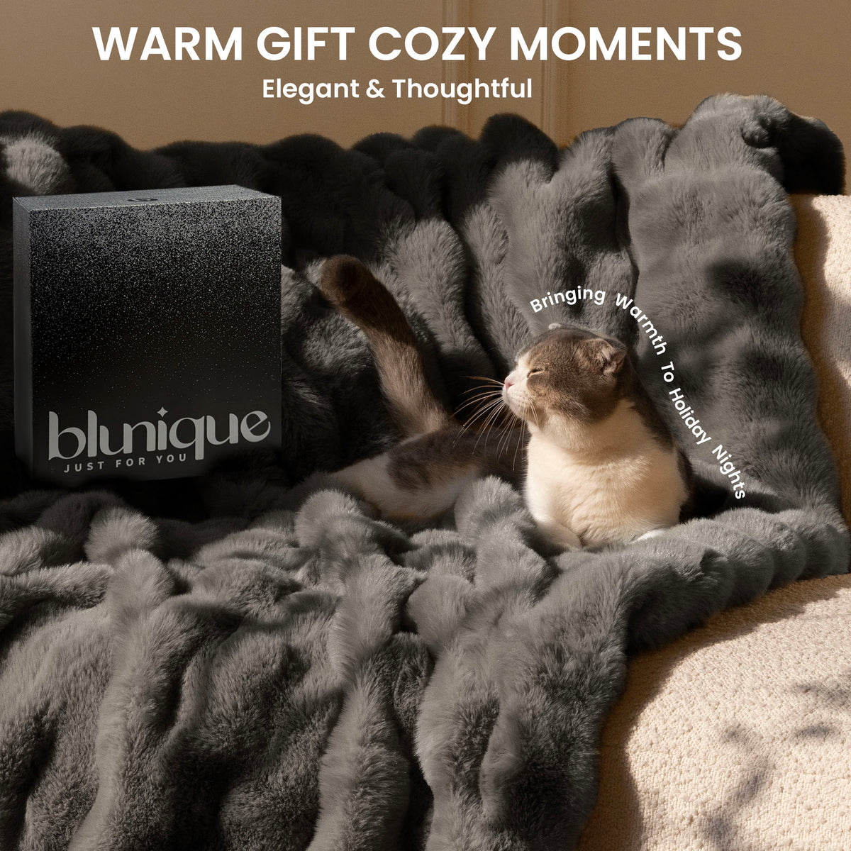 blunique - Bubble Faux Fur Heated Blanket Electric Throw 50''x60''