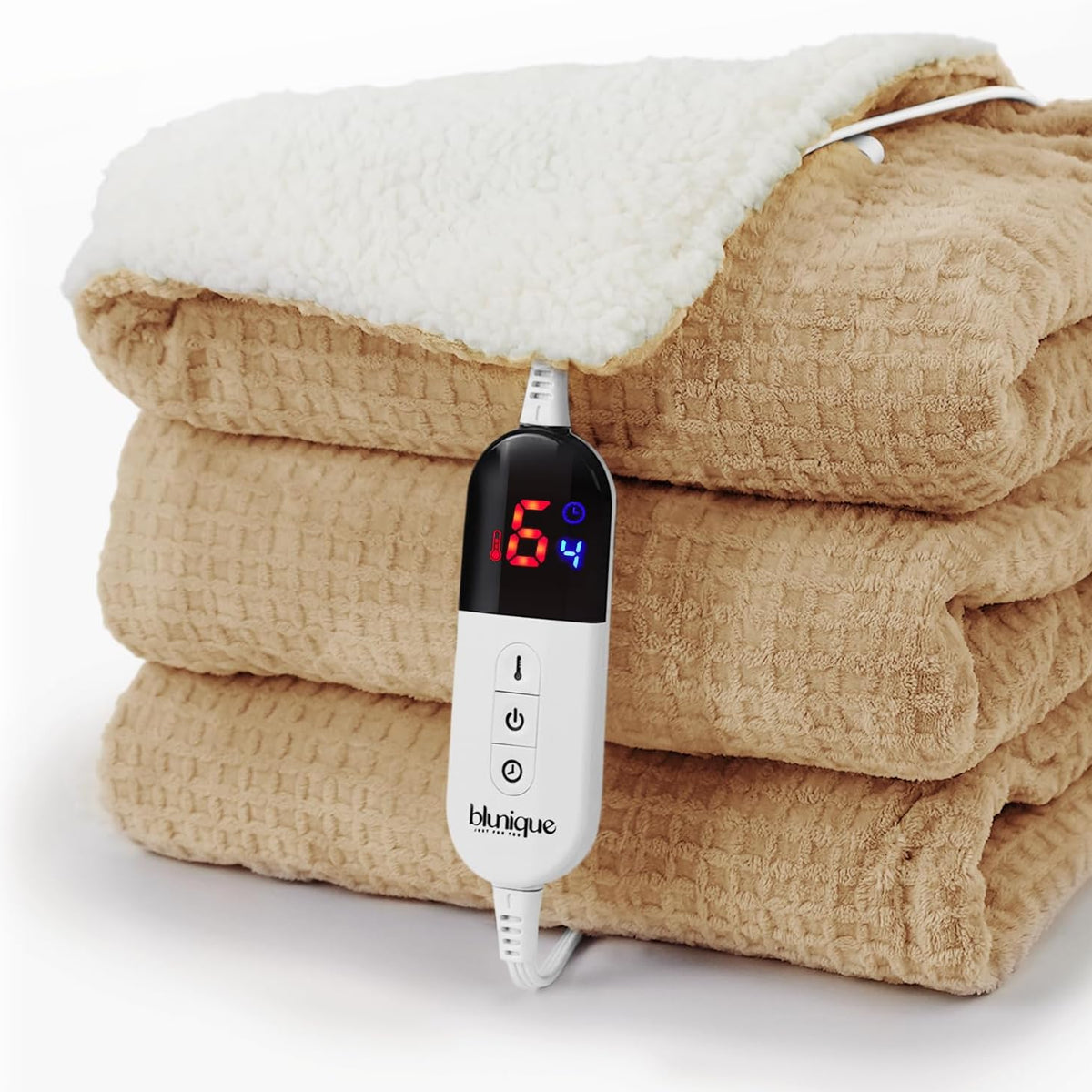 Heated Blanket Electric Throw Waffle, 50x60 Inches Sherpa Fleece Fast Heating Blanket 6 Heating Levels & 4 Hours Auto Off ETL Certification, Sage Green Throw
