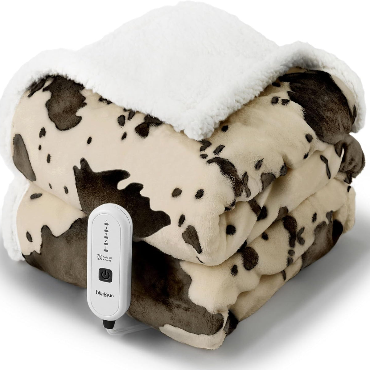 Cow Print Heated Throw Blanket Electric Blanket-Heating Blanket Throw with 5 Heat Levels & 4 Hours Auto-Off, Cozy Soft Fleece Sherpa, Washable, 50 x 60 Inches