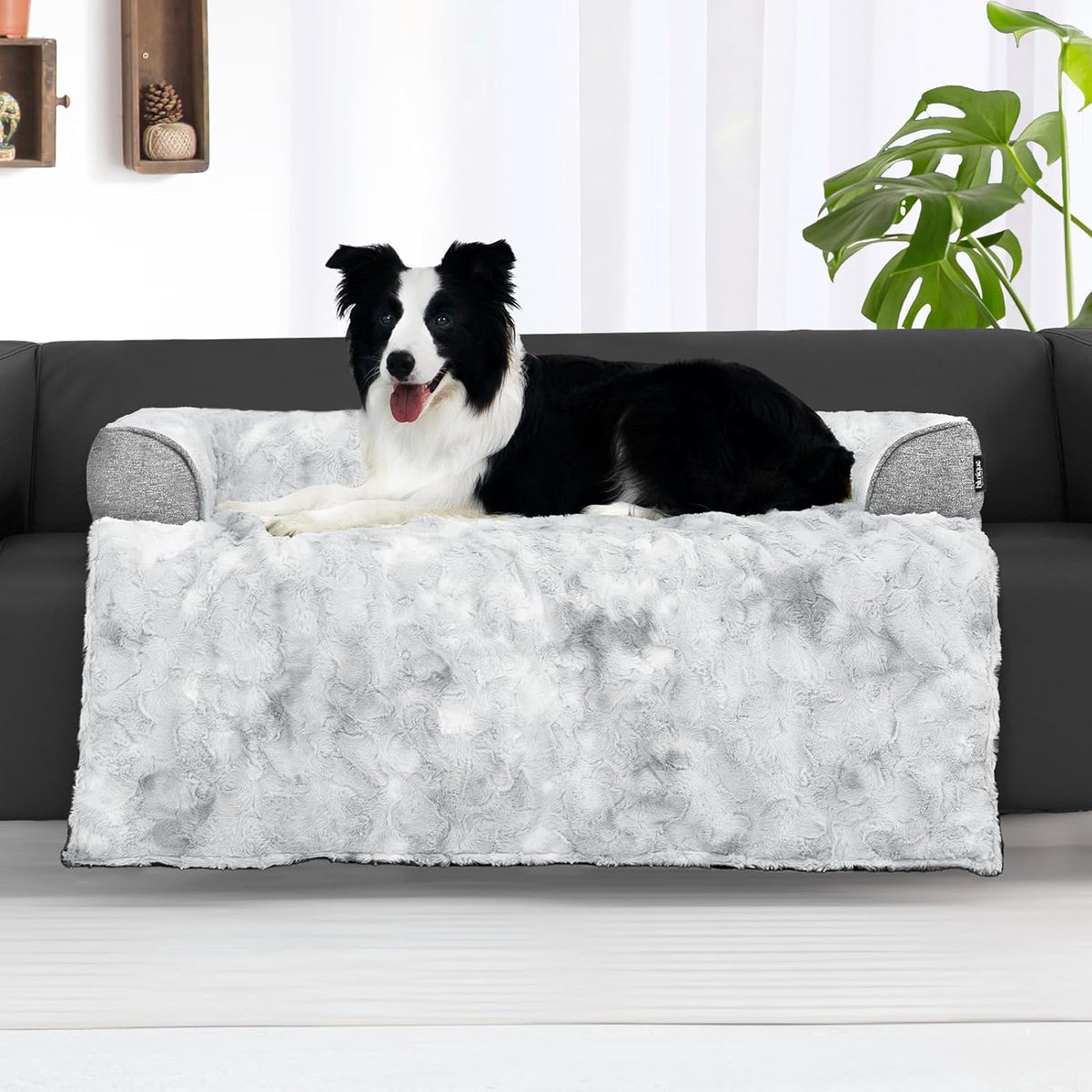 Calming Dog Couch Bed for Large Dogs, 41 x 37 inch Waterproof Removable Dogs Mat Couch Cover for Furniture Protector, Non-Slip Fluffy Pelsbarn Dog Bed for Couch, Sofa, Outdoor - Tie-Dye Khaki