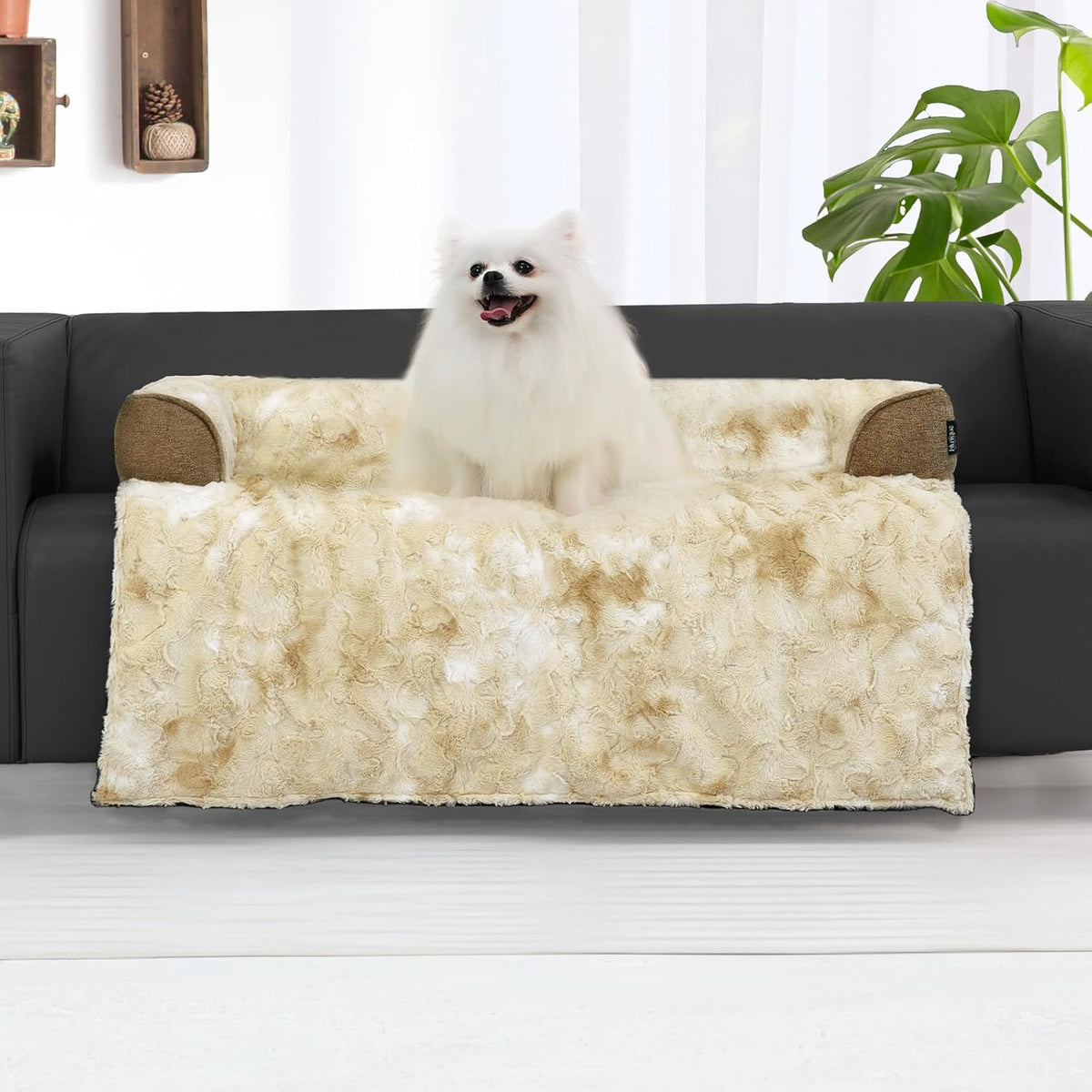 Calming Dog Couch Bed for Large Dogs, 41 x 37 inch Waterproof Removable Dogs Mat Couch Cover for Furniture Protector, Non-Slip Fluffy Pelsbarn Dog Bed for Couch, Sofa, Outdoor - Tie-Dye Khaki