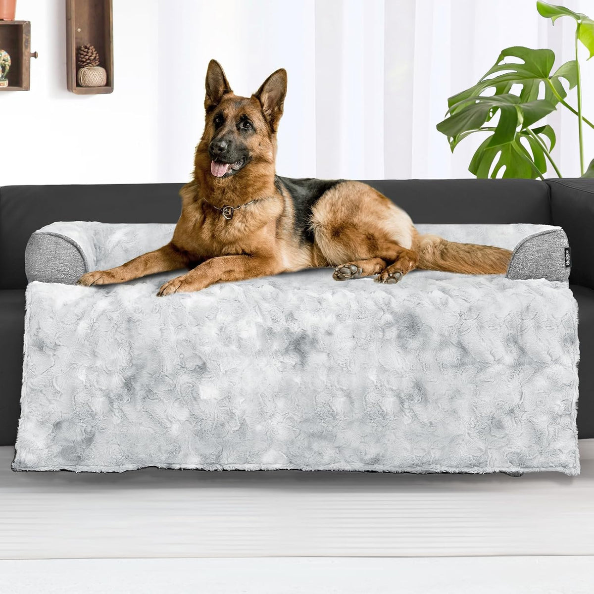 Calming Dog Couch Bed for Large Dogs, 41 x 37 inch Waterproof Removable Dogs Mat Couch Cover for Furniture Protector, Non-Slip Fluffy Pelsbarn Dog Bed for Couch, Sofa, Outdoor - Tie-Dye Khaki