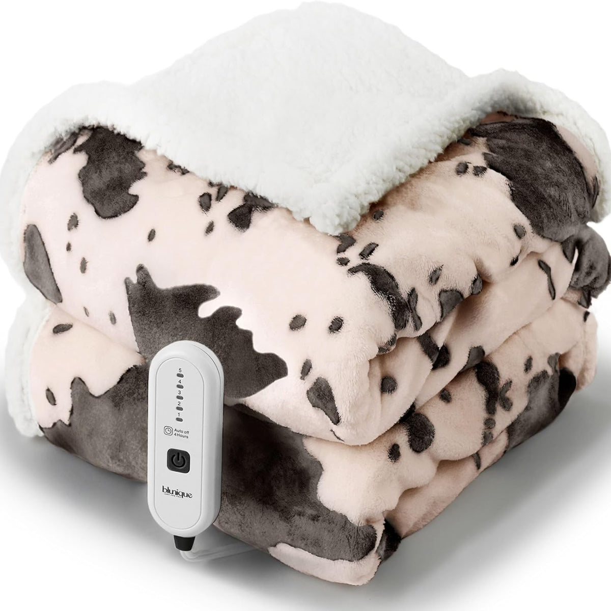 Cow Print Heated Throw Blanket Electric Blanket-Heating Blanket Throw with 5 Heat Levels & 4 Hours Auto-Off, Cozy Soft Fleece Sherpa, Washable, 50 x 60 Inches